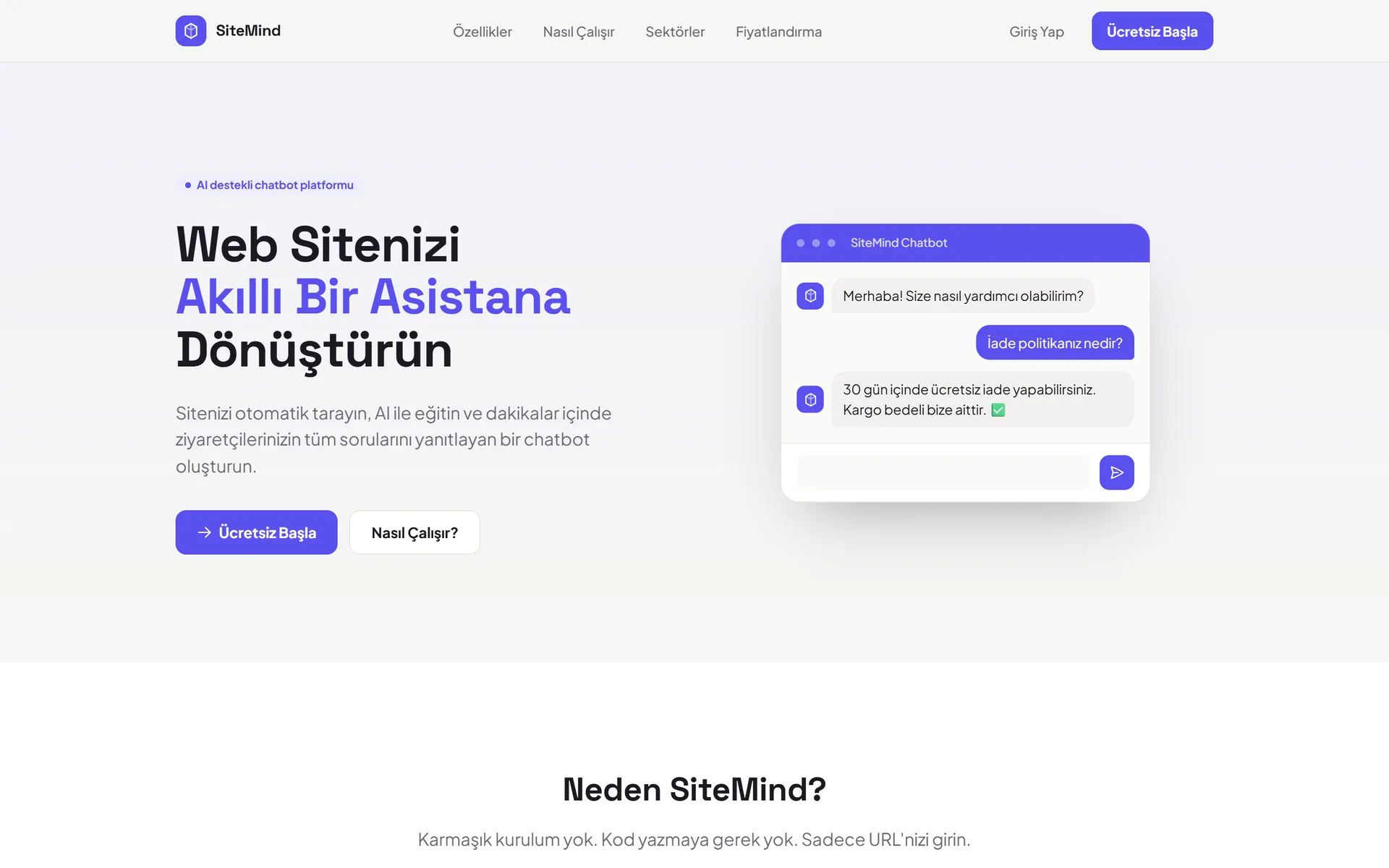 SiteMind ana sayfası
